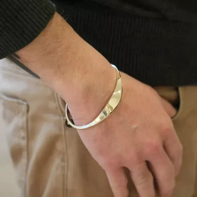 Brazalete brazalete brazalete de plata de ley 925 para hombre enchapado en oro amarillo de 14 k Foto 3 de 4