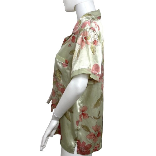 Morgan Taylor Women’s Vintage Pajama Top M Collar Short Sleeve Floral Green Pink - Picture 2 of 16