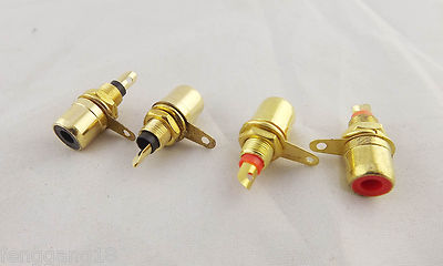 4pcs Gold RCA Phono Female Chassis Panel Mount Socket Metal Connector Black Red
