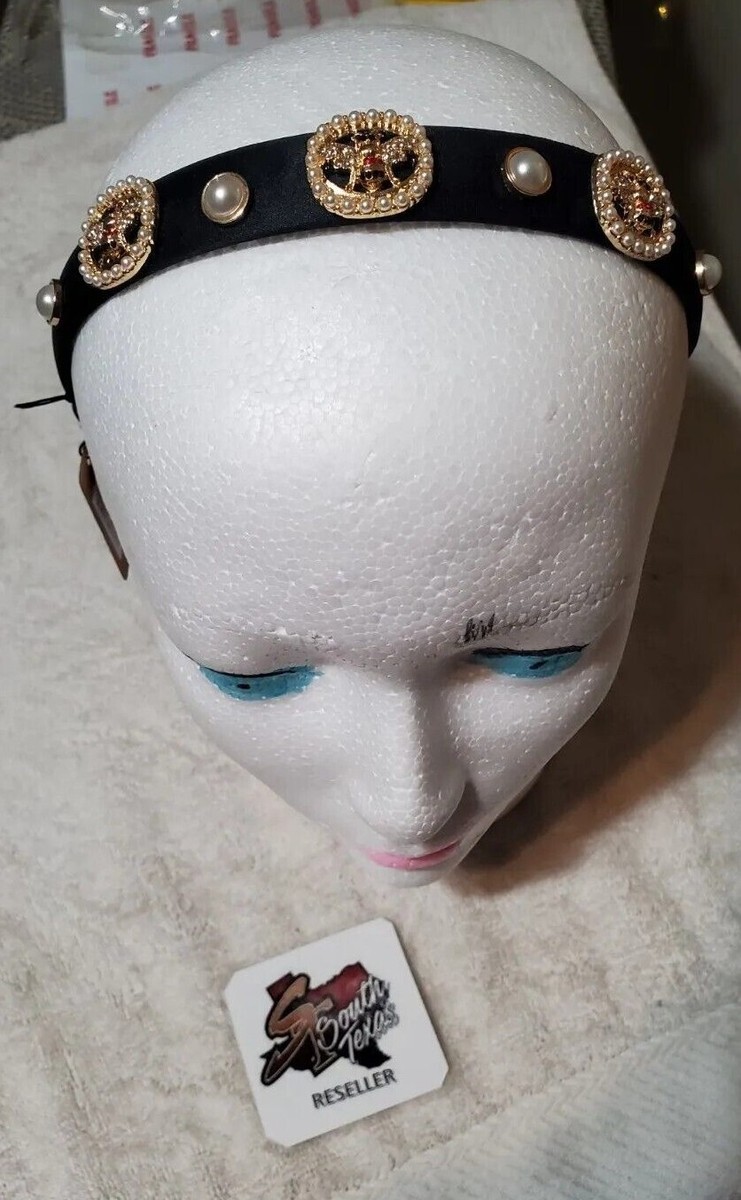 Headband Hair Accessory Black Satin Pearls Rhinestones  display picture 2