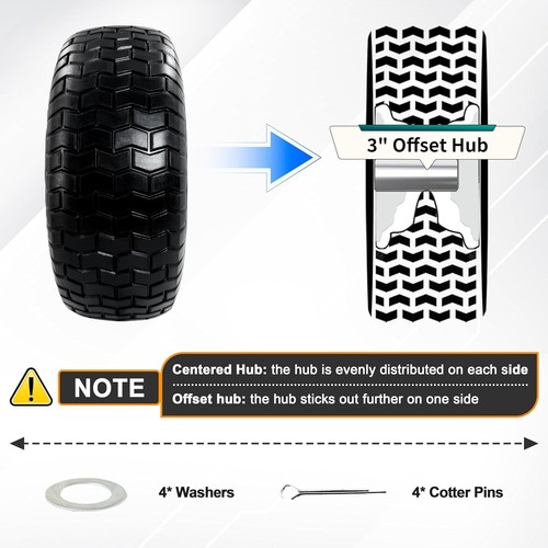 2PC Premium Flat Free Front Tire and Wheel with 1" Bearing and 3/4" Bearing, ... - Picture 4 of 8