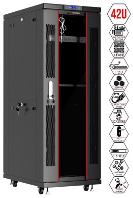Server Rack 42U Network Cabinet 24'' depth Data Server Cabinet - BONUS INCLUDED
