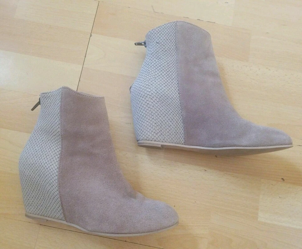 H от Hudson Англии лодыжки скрытый на танкетке ботинки серо-коричневая кожа и замша США 6,5-37 - Изображение 2 из 4