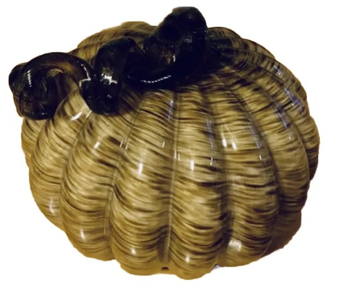 Studio Art Hand Blown Glass Pumpkin Brown Tan Curly Stem Halloween Thanksgiving - Picture 2 of 6