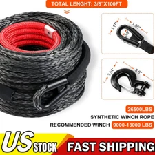SPARKWHIZ Synthetic Winch Rope Line Cable Kit 3/8" x 100ft 26500LBS For SUV ATV