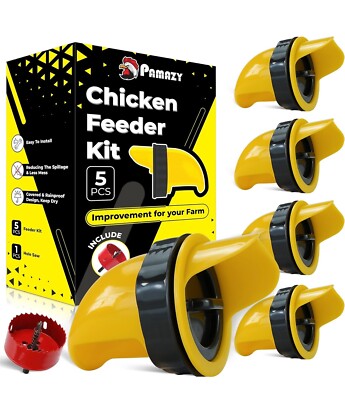 5 X Chicken Feeder Rain Proof Poultry Feeder Port Gravity Feed Kit for Buckets