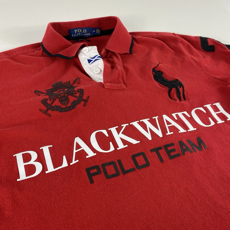 Ralph Lauren Blackwatch Polo Team Hombre Mediano Rojo Big Pony Rugby #2 Ajuste Personalizado Foto 2 de 4