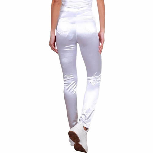 Pantalones de tubo de satén de cintura alta para mujer Pantalones ajustados de tela Pantalones elásticos Slim Fit blancos - Imagen 3 de 7