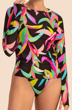 NWT TRINA TURK SzL BIRDS OF PARADISE LONG SLEEVE RASHGUARD SWIMWEAR TOP MULTI