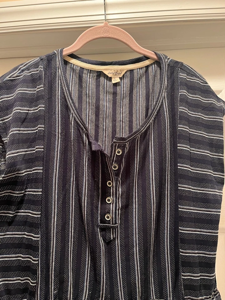 Женщины, Lucky, размер L, круглый вырез, без рукавов, темно-синий и белая полоса платье - Изображение 3 из 4