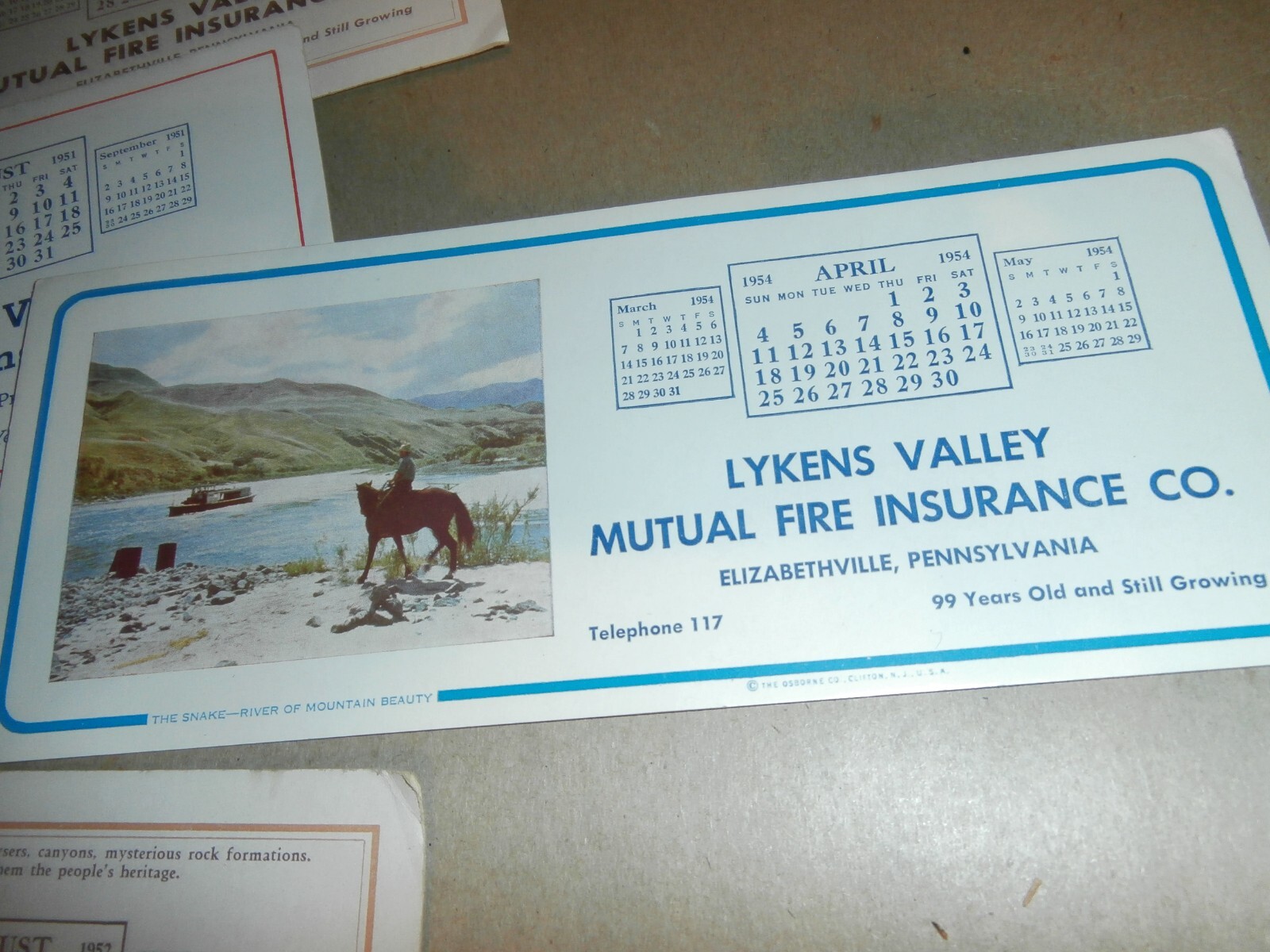 4 Vintage Lykens Valley Fire Insurance Co Elizabethville PA Calendar