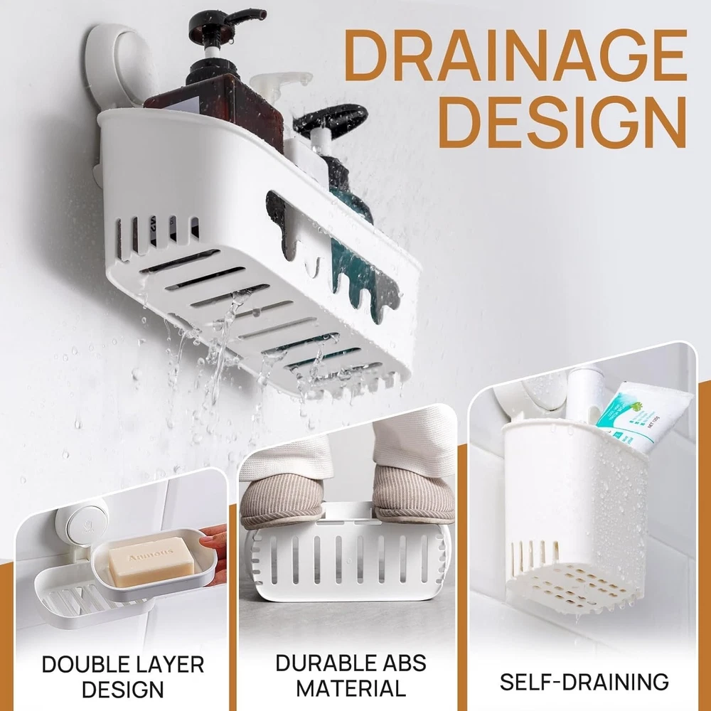 Shower Caddy Suction Cup Set Shower Shelf Shower Basket No-Drilling Removable Su