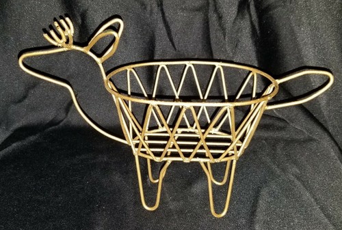 Cesto a forma di cervo in filo di metallo dorato, 12,5"x8,25"x5" porta composizione floreale - Foto 3 di 8