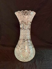 Large 12" Hand Cut Lead Crystal Vase Etched Daisy Floral Heavy 4 lb 10 oz