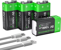 9V Wiederaufladbare Akku, 1300Mah Lithium-Ionen 9 Volt Block Batterien Schnellla