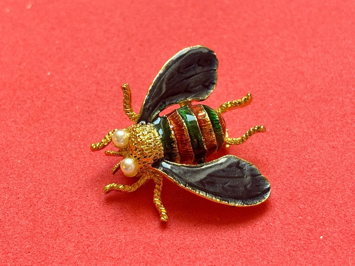 Broche Ancienne En Forme D'Abeille Avec Perle Élégante - Bijou Vintage