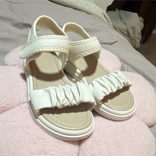 Girls White Ruched Strappy Open Toe Sandals Hook  Loop Adjustable Strap EU 34