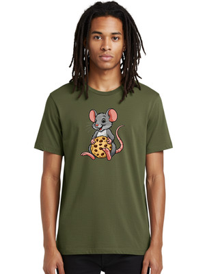 Mouse-With-Cookie-5 Mens Graphic Tee, 100% Cotton, Casual Summer Wear