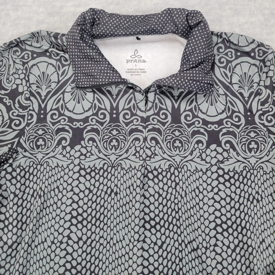 Chaqueta PrAna 1/4 Cremallera Cuello Simulado Yoga Top Activo Negro/Gris Estampado Mujer L Foto 2 de 4