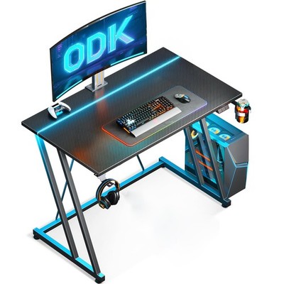 80x50cm Gaming Table with LED, Gaming Desk with Cup Holder and Cop...
