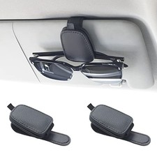 Yuoyar Sunglass Holder for Car, Magnetic Leather Sunglasses Holder and Black