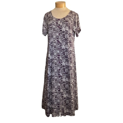 Jennifer Moore Womens XL Geometric Print Maxi Dress Purple Cream Tie Back