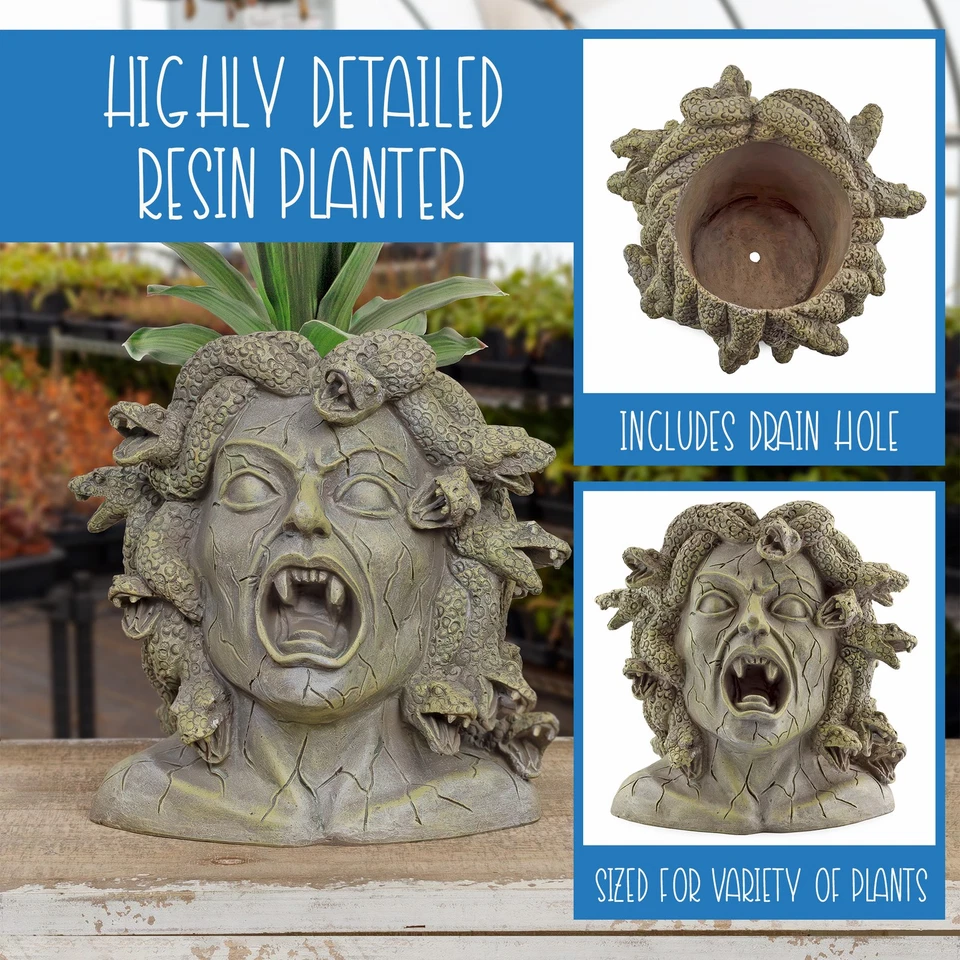 Maceta grande con cabeza de Medusa de resina, decoración de jardín estatua maceta - Darware Foto 4 de 4