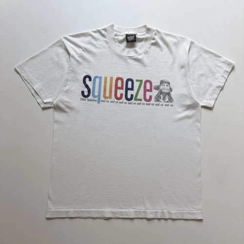 80s Squeeze Shirt Sz Large White World Tour Ban 1980s vintage concert t-shirt, vintage, size L, single stitch, B+ condition