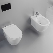 Ogomondo Coppia Sanitari FUN Sospesi Vaso Bidet Sedile frizionato fissaggi