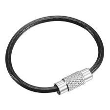 6pcs Black Wire Keychain 2x90mm Key Ring Loop Cable PVC Coated Stainless Steel