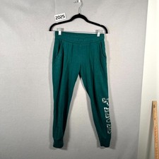 Victoria's Secret PINK Jogger Pants Womens XS Teal Metallic Logo Fleece Lined