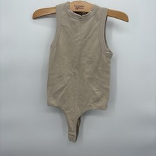 Happily Gray Women  s Medium Ribbed Tank Top Snap Bodysuit White Crewneck Sand