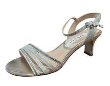 Nina NY Nelena Silver Rhinestone  Glitter Sparkle Heels Sandals US 6.5 Formal