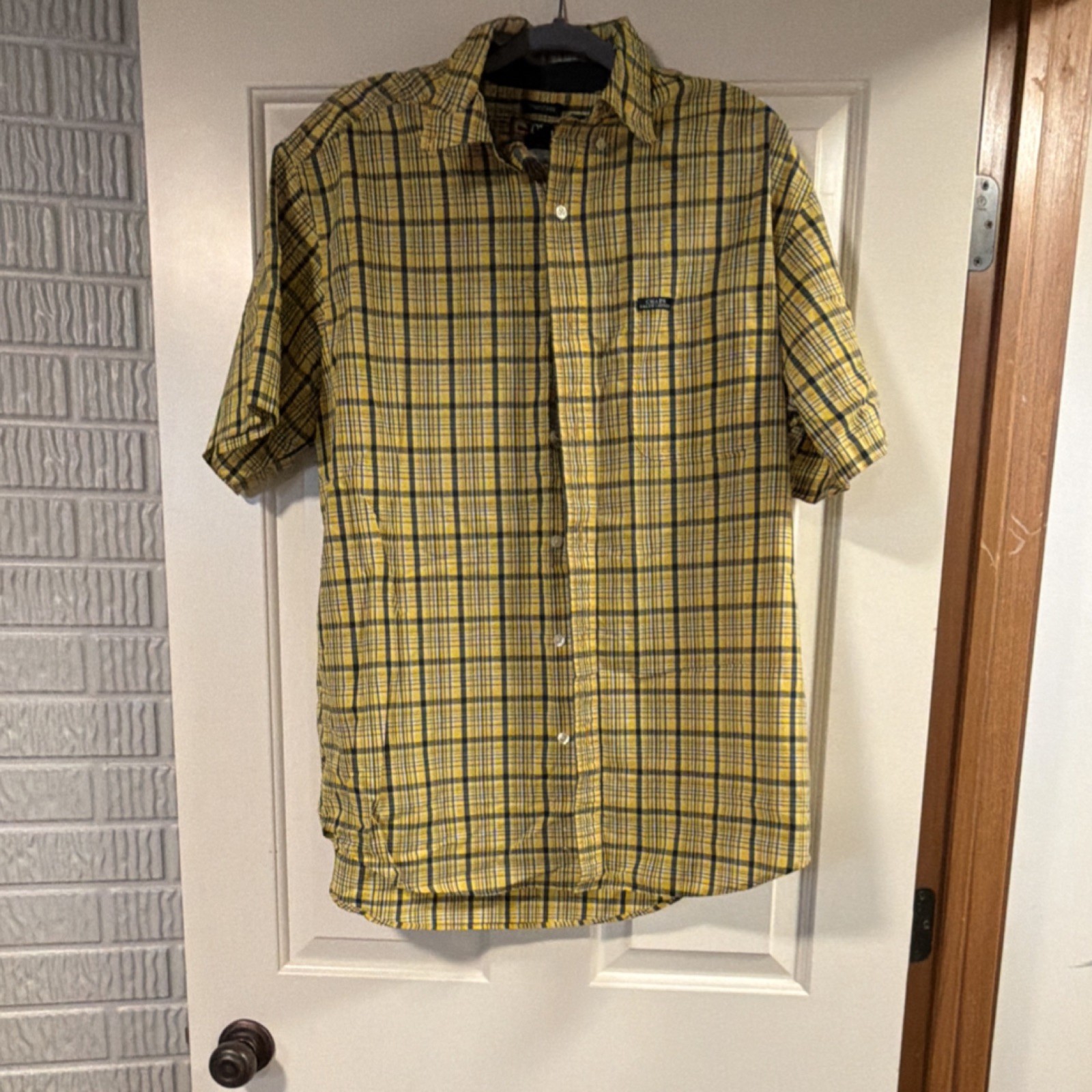 Chaps Ralph Lauren Men's Yellow Plaid Short Sleeve Easy Care Button-Down Shirt L