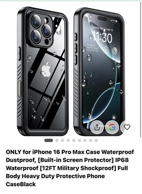 Justcool Waterproof Shockproof Black Case for iPhone 16 Pro Max 6.9''