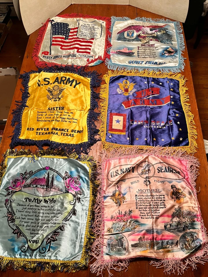 RARE Collection of 36 Silk WW2 Military Pillow Case Shams Navy & Army - Image 3 of 4