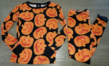 boys girls PUMPKIN HALLOWEEN PAJAMAS sleepwear 2 pc set size 8 large print CUTE