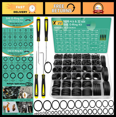32 Size SAE O-Ring Assortment Kit - 1086 Pcs Buna-N Rubber Set with Picks for Pl