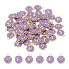 Letter Charm P, 60Pcs Double Sided Alphabet Initial Charm Pendants Beads Purple