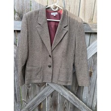 David Brooks Vintage Herringbone Tweed Blazer Brown Wool Blend Made in USA 16