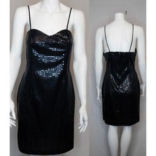 VINTAGE '90s "Bianca" Black Sequin Mini Dress NWT Deadstock MEDIUM