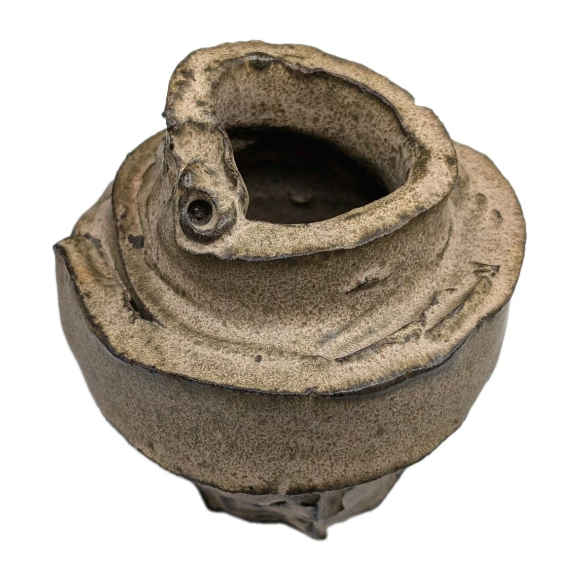 Brutalist Art Pottery Face Sculpture Kurinuki Stoneware Vase Wabi Sabi Studo MCM