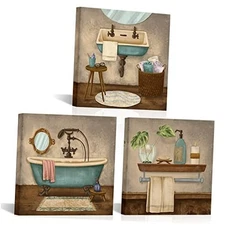  Bathroom Picture Wall Decor Bathtub Towel Soap Spa Still Life Vintage Style 