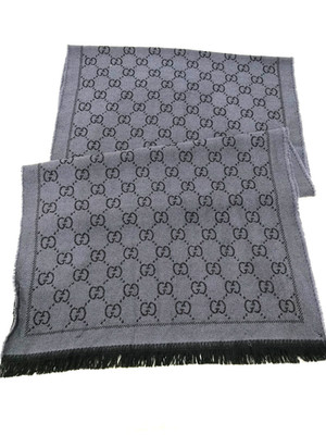 Gucci GG Jacquard Wool women Scarf Muffler Stole shawl black gray Made in italy