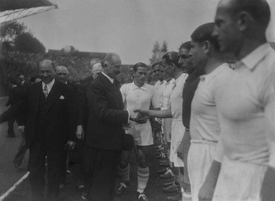 President Albert Lebrun shakes hands players Marseille team winner- 1935 Photo