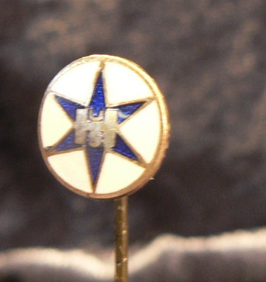 HENSCHEL and son, H u S in blue star on white, round, enamel, pin
