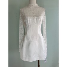 Boohoo NWT White Lace High Neck Corset Mini Dress SZ 6 Bridal Bachelorette