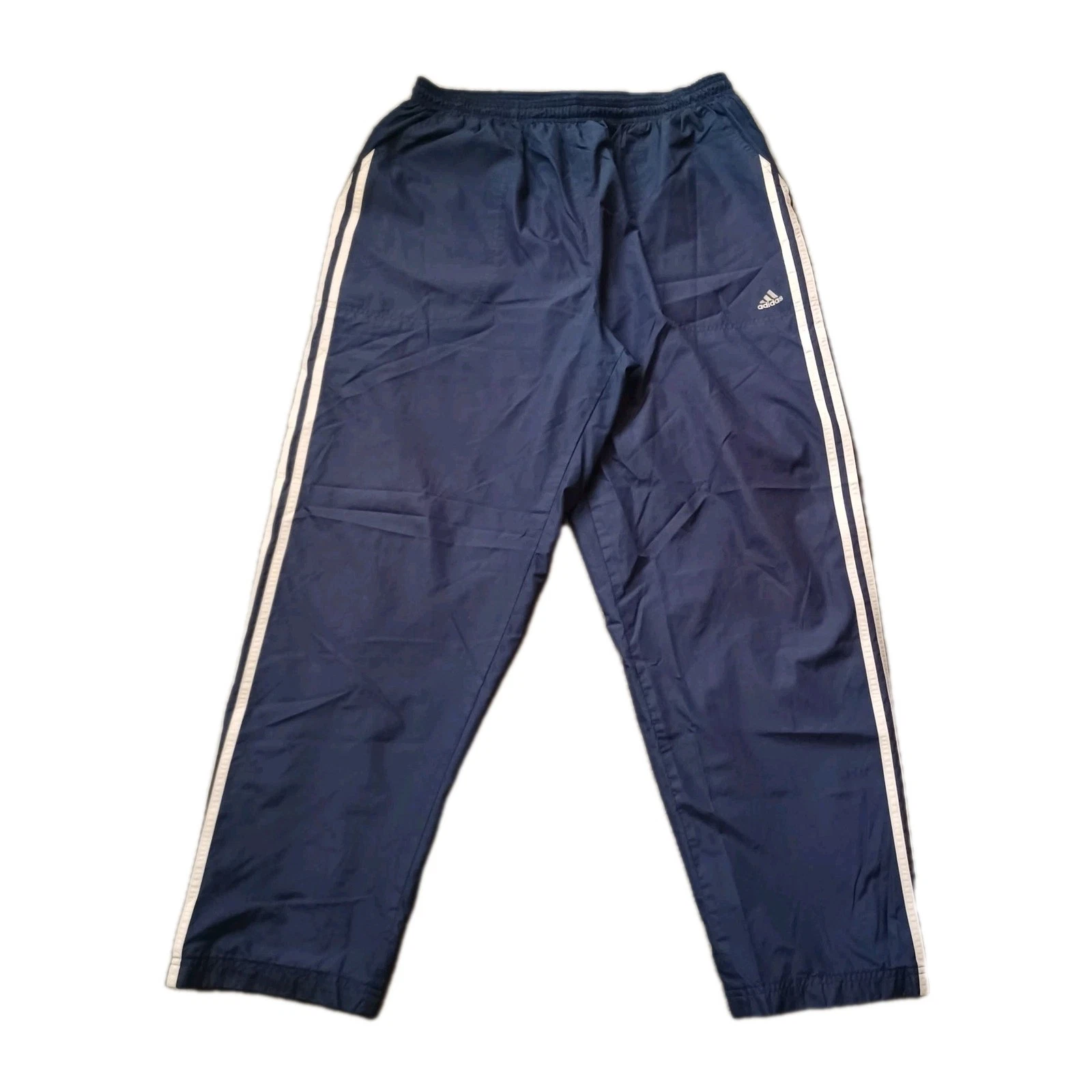 Vtg Adidas Track Pants Mens XXL Navy Blue Side Stripes Baggy Lined Zip Ankle Y2K