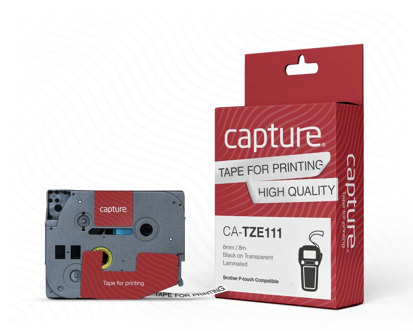 Capture CA-TZE111 6mm x 8m Black on Transparent