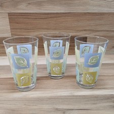3 x Leaf Decorated Glass Tumblers - Water / Juice Glasses